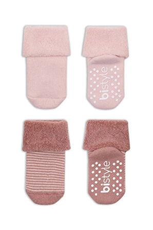 Çemberli Kaymaz Havlu Soket Çorap 2'li Bs10503 Pudra Pembe