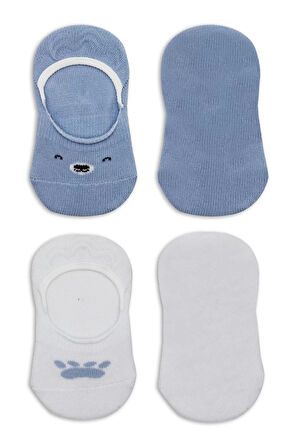 Bistyle 2'li Babet Cute Face Penye Çorap 30103 Mavi-beyaz