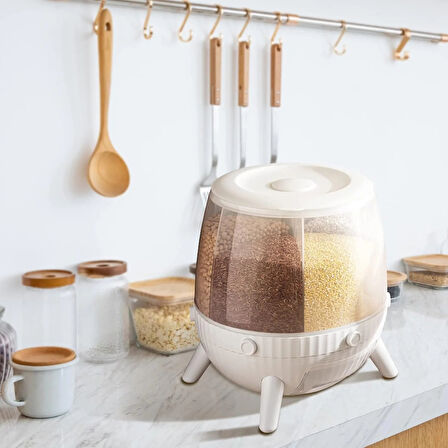 6 Bölmeli 360 Derece Dönebilen 6 Lt Bakliyat Organizeri