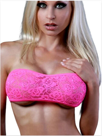 Fantezi Pembe Dantelli Straplez Sütyen