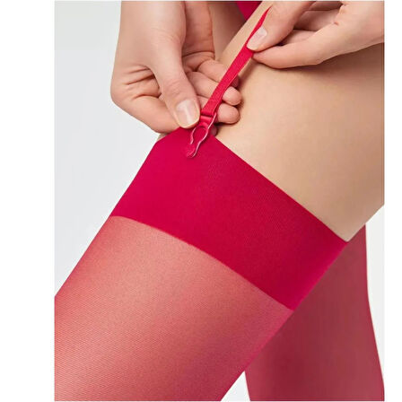 Kadın Kırmızı Düz Jartiyer Çorabı