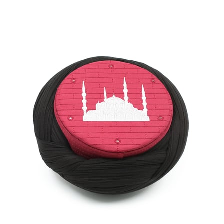 Cami Sarığı – Siyah Kumaş – Bordo Takke – Çapraz Sarım – Cami Nakışlı – 7 Metre