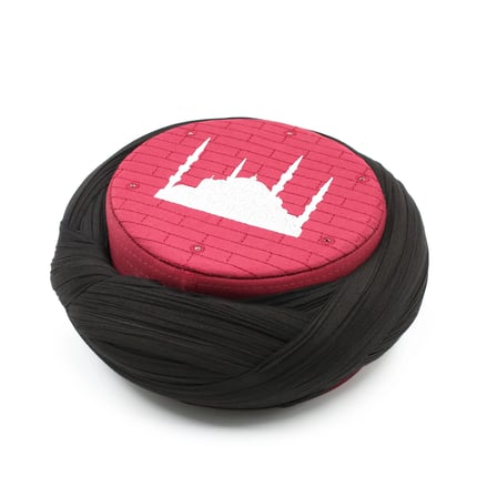Cami Sarığı – Siyah Kumaş – Bordo Takke – Çapraz Sarım – Cami Nakışlı – 7 Metre