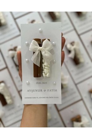 Kişiye Özel Cam Tüp Kahveli Nikah Şekeri Söz Nişan Hediyeliği
