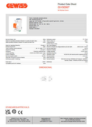 Gewiss GW90967- GWD4122 Restart Kaçak Akım Koruma Rölesi Otomatik Kurma Ünitesi- Rccb Kaçak Akım Rölesi 4p 40A Ac/30 Ma 4m 30MA