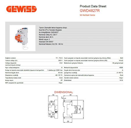 Gewiss GWD4827R Restart Kaçak Akım Koruma Rölesi Otomatik Kurma Ünitesi - 30MA