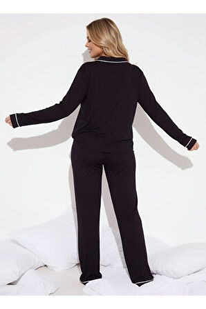 Düğmeli Biyeli Pijama Takımı