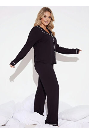 Düğmeli Biyeli Pijama Takımı