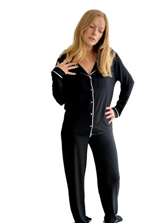 Düğmeli Biyeli Pijama Takımı