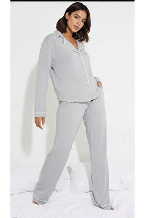 Düğmeli Biyeli Pijama Takımı
