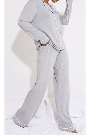 Düğmeli Biyeli Pijama Takımı