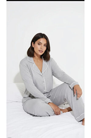 Düğmeli Biyeli Pijama Takımı
