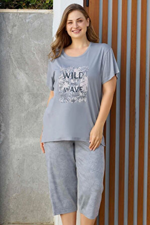 Kadın Pijama Takımı Büyük Beden & Battal Kısa Kol Kapri & Bermuda