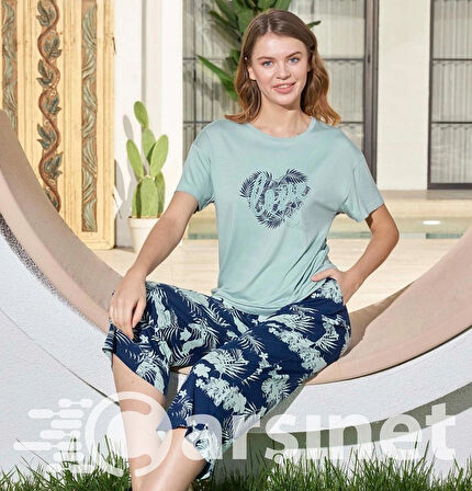 Kadın Pijama Takımı Kapri Kısa Kol