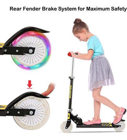 LED'li 120 mm Silikon Teker, Boy Ayarlamalı Katlanır Metal Scooter