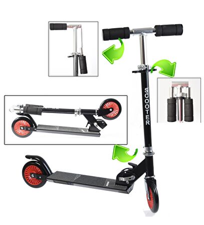 LED'li 120 mm Silikon Teker, Boy Ayarlamalı Katlanır Metal Scooter