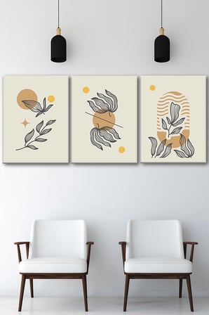 3'lü Bohem Kanvas Tablo Seti 5 - Modern Boho Duvar Dekoru - Geometrik ve Modern Çizgili 3 Parça Tablo