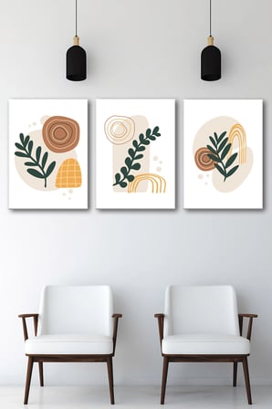 3'lü Bohem Kanvas Tablo Seti 7 - Modern Boho Duvar Dekoru - Geometrik ve Modern Çizgili 3 Parça Tablo
