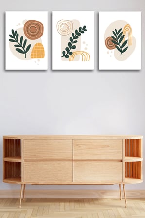 3'lü Bohem Kanvas Tablo Seti 7 - Modern Boho Duvar Dekoru - Geometrik ve Modern Çizgili 3 Parça Tablo