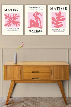 Henri Matisse 3'lü Kanvas Tablo Seti - Pembe Estetik Soyut Duvar Tablosu Seti Modern Salon Ve Yatak Odası Dekorasyonu
