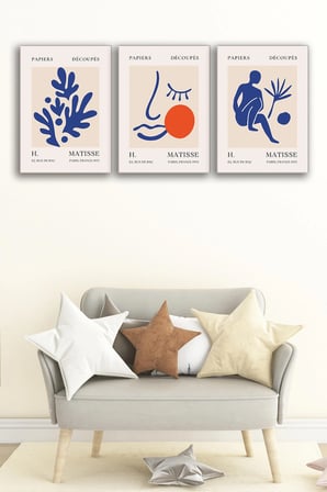 Henri Matisse 3'lü Kanvas Tablo Seti - Modern Soyut Minimalist Duvar Dekoru