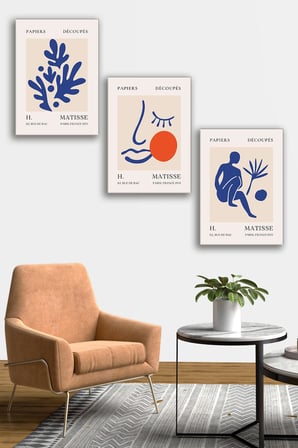 Henri Matisse 3'lü Kanvas Tablo Seti - Modern Soyut Minimalist Duvar Dekoru