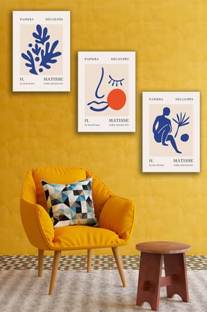 Henri Matisse 3'lü Kanvas Tablo Seti - Modern Soyut Minimalist Duvar Dekoru