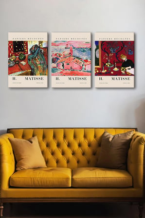 Henri Matisse 3'lü Kanvas Tablo Seti - Klasik Yağlı Boya Sanat Baskılı Modern Duvar Tablosu Seti