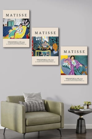 Henri Matisse 3'lü Kanvas Tablo Seti - Sanat Galerisi Desenli Portre Ve İç Mekan Duvar Tablosu Seti