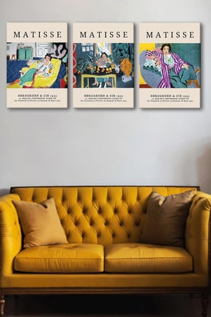 Henri Matisse 3'lü Kanvas Tablo Seti - Sanat Galerisi Desenli Portre Ve İç Mekan Duvar Tablosu Seti