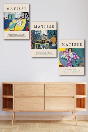 Henri Matisse 3'lü Kanvas Tablo Seti - Sanat Galerisi Desenli Portre Ve İç Mekan Duvar Tablosu Seti