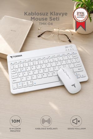 Premium Günlük Bilgisayar Çalışma Kablosuz Klavye Mouse Seti TMK04 Beyaz