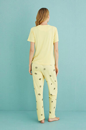 Kadın Pijama Takımı Kısa Kol Sıfır Yaka