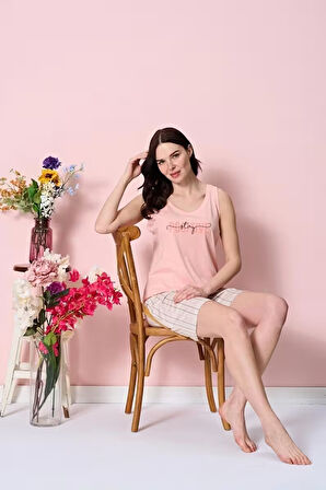 Kadın Şortlu Pijama Takımı Kolsuz & Sıfır Kol Pamuklu Penye