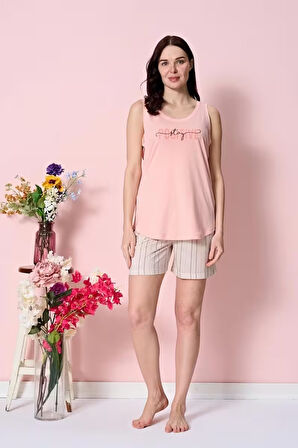 Kadın Şortlu Pijama Takımı Kolsuz & Sıfır Kol Pamuklu Penye