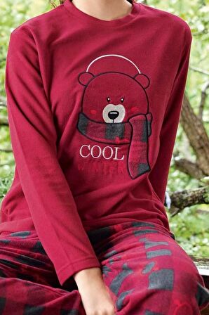 Kadın Polar Pijama Takımı Kışlık Uzun Kol