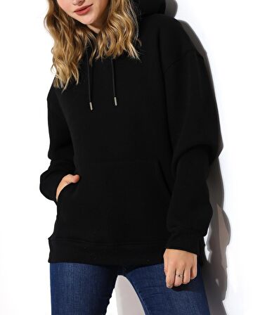 Kadın Sweatshirt Kapüşonlu Üç İplik Kışlık