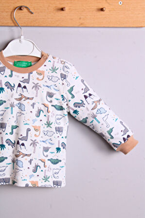 Dinazor Desen Erkek Bebek Eşofman Pijama Takımı Kahverengi