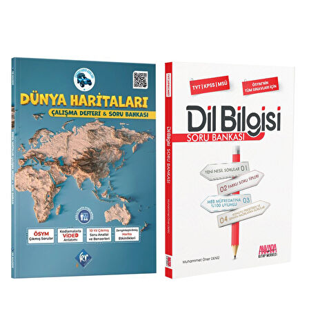 KR Coğrafyanın Kodları Dünya Haritaları Çalışma Defteri ve AKM Dil Bilgisi Soru Bankası Seti 2 Kitap