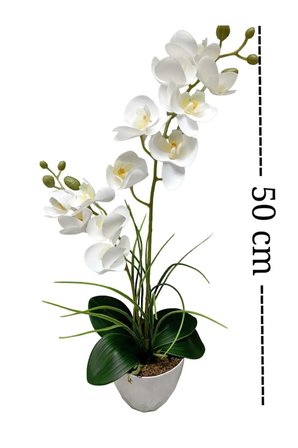 İkili beyaz  ıslak orkide Anneler gününe özel yapay çiçek beyaz yakamoz saksıda 50 cm.