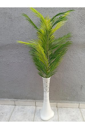 Areka bambu dalı desenli filayağı mika vazoda dekoratif yapay ağaç