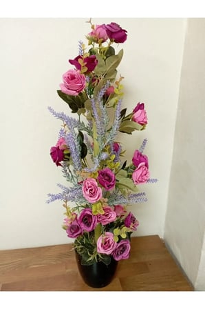 Siyah Saksıda Mor Yabangülü Düş Ağacı 55 cm dekoratif hediyelik yapay çiçek