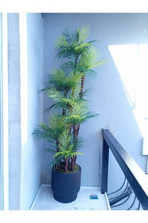 Premium Areka Palmiye Yapay Ağaç 210 cm 7 Gövdeli 63 Yapraklı Antrasit Saksılı Salon Dekoru