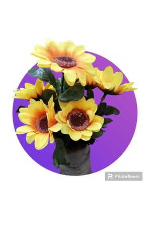 Kütük saksıda mini ayçiçeği günebakan sunflower dekoratif yapay çiçek