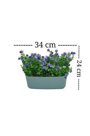 Çiçekli şimşir küpeşte askılı mint yeşili balkon saksıda yapay çiçek