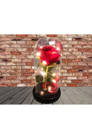 Fanusta led ışıklı kırmızı gül Hediyelik yapay çiçek özel günler için 3 fonksiyonlu
