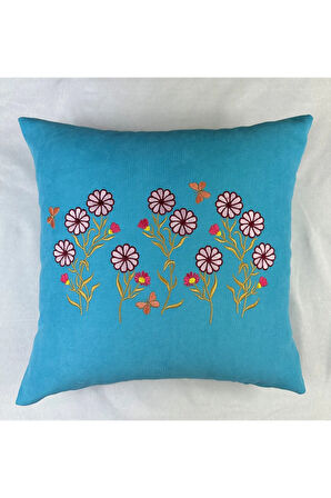 Çiçek Desenli Nakışlı Kırlent Kılıfı Fermuarlı 40x40 2'li