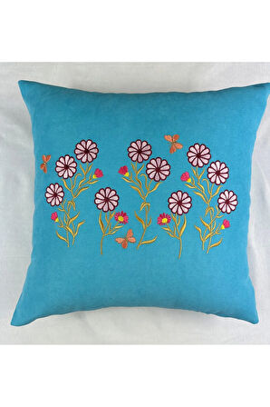 Çiçek Desenli Nakışlı Kırlent Kılıfı Fermuarlı 40x40 2'li