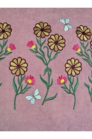 Çiçek Desenli Nakışlı Kırlent Kılıfı Fermuarlı 2'li 40x40