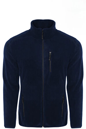 Unisex Lacivert Polar Standart Tam Fermuarlı 3 Cepli Polar Hırka